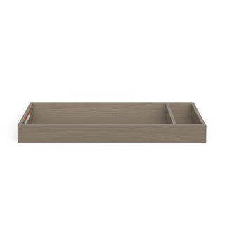 The Child Craft F01792 Universal Dressing Kit in Crescent Grey is a rectangular topper tray with one large and one small compartment, shown from the front against a white background.