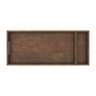 Child Craft F01792 Universal Changing Table Topper for Dresser in Cocoa Bean shown from above, featuring a handle on the left and a small divided section on the right, resembling a serving tray.