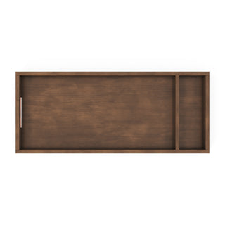 Child Craft F01792 Universal Changing Table Topper for Dresser in Cocoa Bean shown from above, featuring a handle on the left and a small divided section on the right, resembling a serving tray.