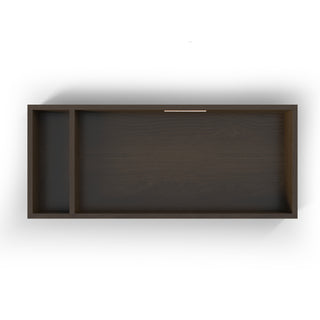 The Child Craft F01792 Universal Changing Table Topper in Slate is a rectangular, dark wood topper with two compartments—a small square section on the left and a large rectangular section on the right—viewed from above.