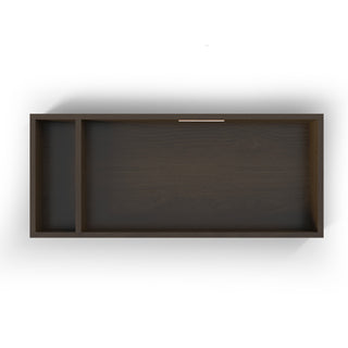 The Child Craft F01792 Universal Changing Table Topper in Slate is a rectangular, dark wood topper with two compartments—a small square section on the left and a large rectangular section on the right—viewed from above.