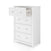The Child Craft Atwood 4-Drawer Chest in Matte White is a nursery dresser with baby-safe finishes; its chevron-patterned top drawer is partially open, while the other three plain drawers are closed.