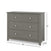 The Child Craft Atwood 3-Drawer Dresser in Lunar Gray features a geometric-patterned top drawer, silver knobs, and angled corner legs. Measures 33