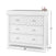 The Child Craft Atwood 3-Drawer Dresser in matte white features a chevron-patterned top drawer, round knobs, and measures 42