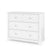 The Child Craft Atwood 3-Drawer Dresser in Matte White features a chevron-patterned top drawer with two knobs and two smooth-finish lower drawers, each with two knobs.