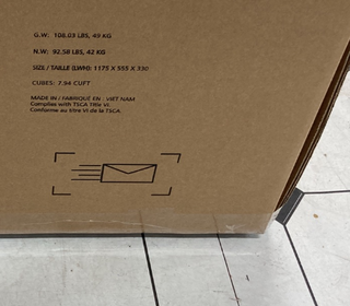 The Child Craft Atwood 3-Drawer Dresser in Cocoa Bean comes in a box with a message on it.