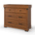 The Child Craft Redmond 3 Drawer Dresser in Coach Cherry features a warm brown finish, two small upper drawers with round black knobs, a large lower drawer with a horizontal handle, a raised top edge, and sturdy black feet.