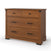 The Child Craft Redmond 3 Drawer Dresser in Coach Cherry features two small drawers with round black knobs on top and a large lower drawer with long black handles, all set on a flat base against a white background.