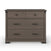 The Child Craft Redmond 3 Drawer Dresser in Dapper Gray features two small top drawers with round black knobs and a large lower drawer with rectangular handles.