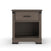 The Child Craft Redmond Nightstand in Dapper Gray features a single drawer, open lower shelf, sleek modern design, dark handle, and metal corner accents.