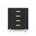The Child Craft Park Heights 4-Drawer Chest in Caviar Black features wide wooden handles and four short Brazilian hardwood legs, displayed against a plain white background.