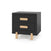 The Child Craft Park Heights Night Stand - Caviar Black is a modern nightstand with two drawers, large horizontal Brazilian hardwood handles, and four short legs in a matte black finish, shown on a white background.