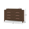 The Child Craft F01792 Universal Dressing Kit in Toasted Chestnut is a wooden dresser with six drawers, pink handles, a baby changing tray, and lotion dispenser. It measures 55"W x 37.2"H x 17.5"D.