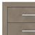 A close-up of the Child Craft Kieran 6-Drawer Double Dresser in Crescent Gray shows the top two drawers, featuring a light wood herringbone pattern and modern horizontal metal handles.