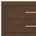 Close-up of the Kieran 5-Drawer Chest by Child Craft in Toasted Chestnut, showing a herringbone pattern on the drawer fronts. Two horizontal drawers have straight pink handles, and the wood features a rich, dark brown finish.