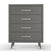 The Child Craft Cranbrook 4 Drawer Chest in Lunar Gray features modern design with four drawers, sleek silver handles, and angled legs for a mid-century modern look.