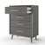 The Child Craft Cranbrook 4 Drawer Chest in Lunar Gray features a modern design with angled legs. The top drawer is open, displaying a light-colored interior and metal slides, while the other three drawers remain closed against a white background.