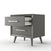 The Child Craft Cranbrook Nightstand in Lunar Gray features two drawers—one partially open—with sleek metal handles and angled legs, shown against a plain white background.