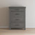 The Child Craft Denman 4 Drawer Chest in Midnight Gray stands against a light wall on a wood floor, offering stylish nursery storage with four drawers featuring black handles.