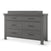 The Child Craft Denman Double Dresser in Midnight Gray features six drawers with black handles, a raised back panel, straight legs, and a simple modern design.
