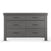 The Child Craft Denman Double Dresser in Midnight Gray features six drawers with simple black handles, clean modern lines, and four sturdy legs, shown here against a white background.