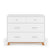 The Child Craft Soho 3-Drawer Dresser in White/Natural features three spacious drawers with sleek handles and stands on angled wooden legs, shown here against a plain white background.
