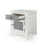 The Child Craft Ocean Grove Nightstand in white and gray features a partially open gray drawer and slightly open lower cabinet door, showcased against a plain white background.