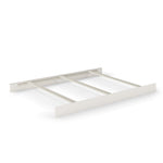 The Child Craft F06401 Full-Size Bed Rails in Brushed Cotton feature a white wooden frame, pine wood rails, slatted support, and a rectangular headboard and footboard, displayed against a plain white background.