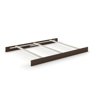 The Child Craft F06401 Full-Size Bed Rails in Brushed Truffle feature a dark brown headboard and footboard with three horizontal rails, shown on a white background.