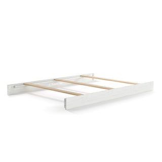 The Child Craft Full-Size Bed Rails in White/Gray feature sturdy wood construction with horizontal slats and a minimalist design, shown from a low angle against a plain white background.