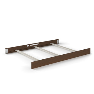 The Child Craft F06424 Full-Size Bed Rails in Toasted Chestnut features three metal slats and two wooden side panels, ideal for use as bed rails or with a crib conversion kit, shown on a white background.