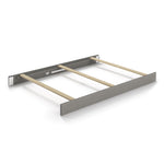 The Child Craft F06434 Full-Size Bed Rail in Lunar Grey is shown on a white background. This modern gray metal and wood rail features three wooden support slats, along with sturdy low-profile headboard and footboard for stability.