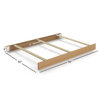 The Child Craft F06424 Full-Size Bed Rails in Biscotti feature three support slats and measure 76"W x 55"D x 6"H. Shown on a white background with labeled dimensions.