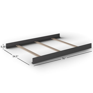The Child Craft F06454 Full-Size Bed Rails in Cool Gray are pictured on a white background, measuring 54.5" wide, 76" long, and 5.25" high—ideal for use as full-size bed rails or with a crib conversion kit.