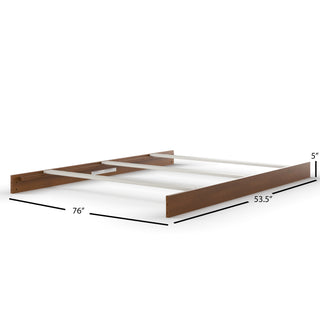 The Child Craft F06474 Full-Size Bed Rails in Coach Cherry are shown with sturdy brown sides and white slats against a white background. Dimensions: 76" L x 53.5" W x 5" H.