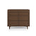 The Child Craft Surrey Hill 3 Drawer Dresser in Toasted Chestnut features three spacious drawers with geometric patterned fronts and tapered legs, shown against a white background.
