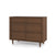 The Child Craft Surrey Hill 3 Drawer Dresser in Toasted Chestnut features a mid-century modern design with tapered legs, subtle geometric patterns on the drawer fronts, and a warm medium brown finish.