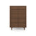The Child Craft Surrey Hill 5 Drawer Chest in Toasted Chestnut is a tall, modern wooden dresser with five drawers, chevron patterned fronts, and tapered legs, shown against a plain white background.