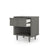 The Child Craft Surrey Hill Nightstand in Lunar Gray features angled legs, a partially open crisscross-pattern drawer, and an open lower shelf, shown against a white background.