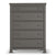 The Child Craft Westgate 5-Drawer Chest in Chelsea Gray features a tall, dark gray wood finish, five drawers with round knobs, classic molding details, and short, square legs.