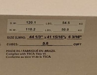 The Child Craft Harmony 3-Drawer Dresser with Changing Table Topper in Matte White features weights in lbs/kg, dimensions (44 1/3 x 41 15/16 x 6 3/16 in), volume (5.8 cuft), TSCA Title VI compliance, and is made in Brazil—perfect for nurseries.