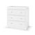 The Child Craft Harmony 3-Drawer Dresser with Changing Table Topper in matte white features three drawers with round silver knobs, clean lines, a raised top edge, and short legs—ideal for nursery storage or use as a changing table.