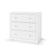 The Child Craft Harmony 3-Drawer Dresser with Changing Table Topper in matte white features a modern, simple design with round silver knobs—perfect nursery storage, shown standing on short legs against a plain white background.