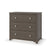 The Child Craft Harmony 3-Drawer Dresser with Changing Table Topper in Dapper Gray features three drawers with round silver knobs and is shown against a plain white background.