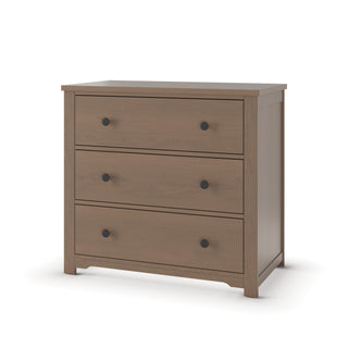The Child Craft Harmony 3-Drawer Dresser with Changing Table Topper in Dusty Heather features three roomy drawers, each with two round black knobs, and is shown against a plain white background.