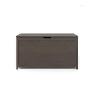 The Child Craft Harmony 33" Kids Toy Box in Dapper Gray features a flat lid and a small handle cutout on the front, shown against a plain white background.