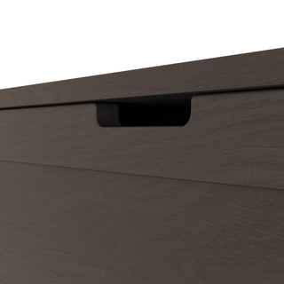 Close-up view of the Child Craft Harmony 33" Kids Toy Box in Dapper Gray, featuring a recessed handle, set against a white background.