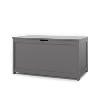 The Child Craft Harmony 33" Kids Toy Box in Cool Gray features a rectangular design with a flat lid and front handle cutout, shown against a plain white background.