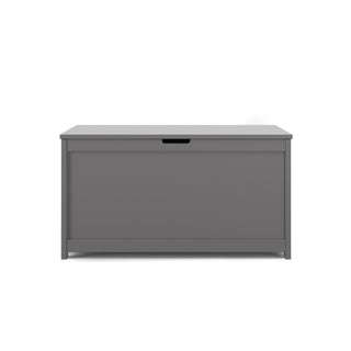 The Child Craft Harmony 33" Kids Toy Box in Cool Gray features a flat lid and small cutout handle, displayed against a white background.