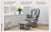 A Child Craft Tranquil Nursery Glider Cushion sits in a bright, white room with a plush sheep and plant. Removable cushions and a hardwood frame offer comfort and customization—perfect as a cozy baby rocking chair.